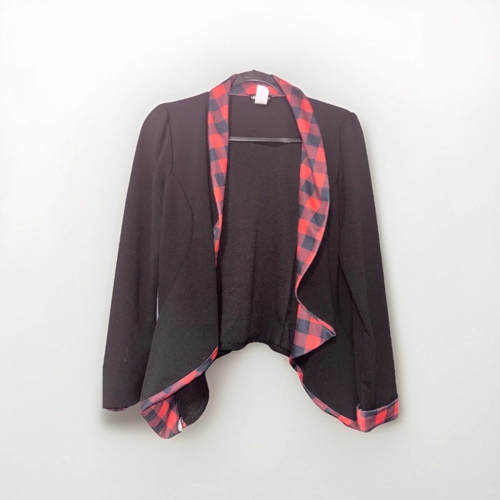 Plaid Trim Black Women's Jacket